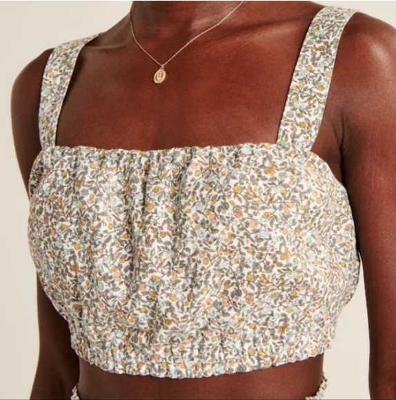Abercrombie Cropped Wide Strap Linen Blend Top - Mini Fruit Print XS - Picture 1 of 8